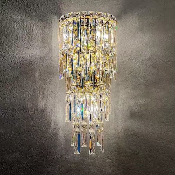 Medium-sized BX01-M crystal wall sconce with gold stainless steel frame