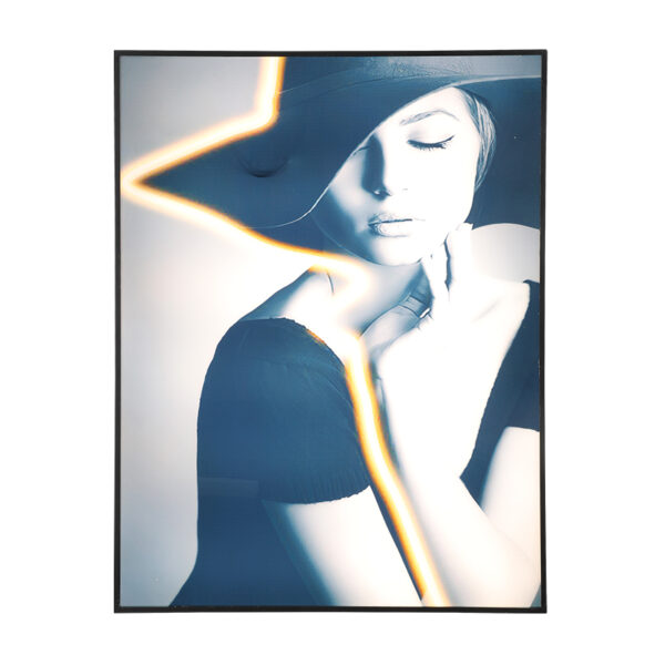 Three-color switchable wall art light with acrylic portrait and aluminum frame