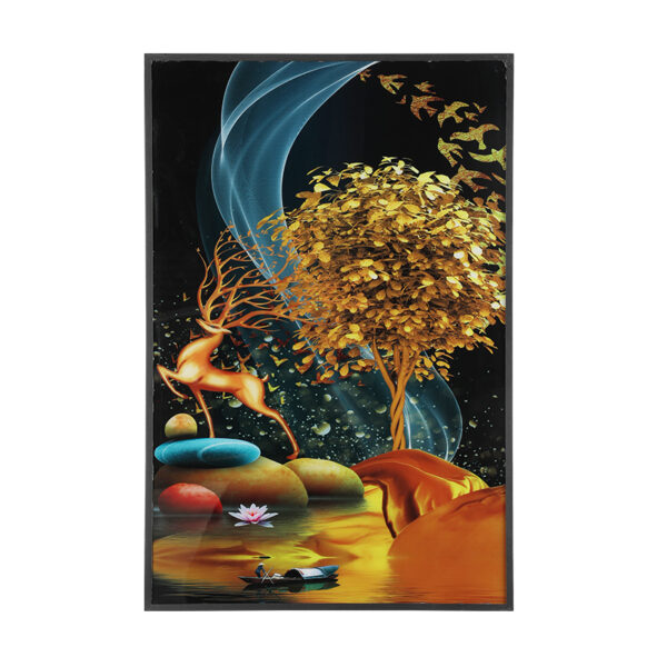 BH05 wall art light landscape with golden deer and tree, LEDs off