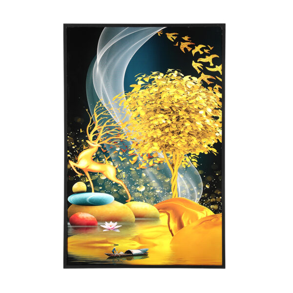 BH05 wall art light with golden deer, tree, and abstract landscape in LED acrylic panel