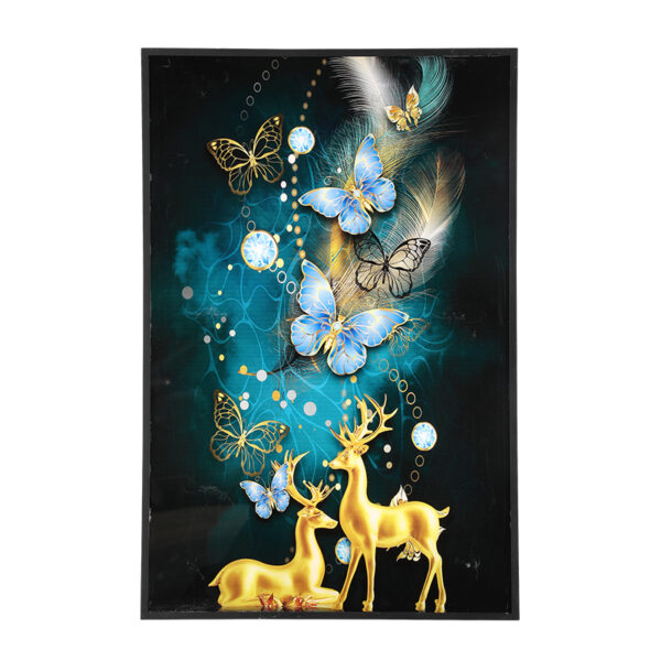BH07 wall art light with golden deer, blue butterflies, and acrylic LED panel
