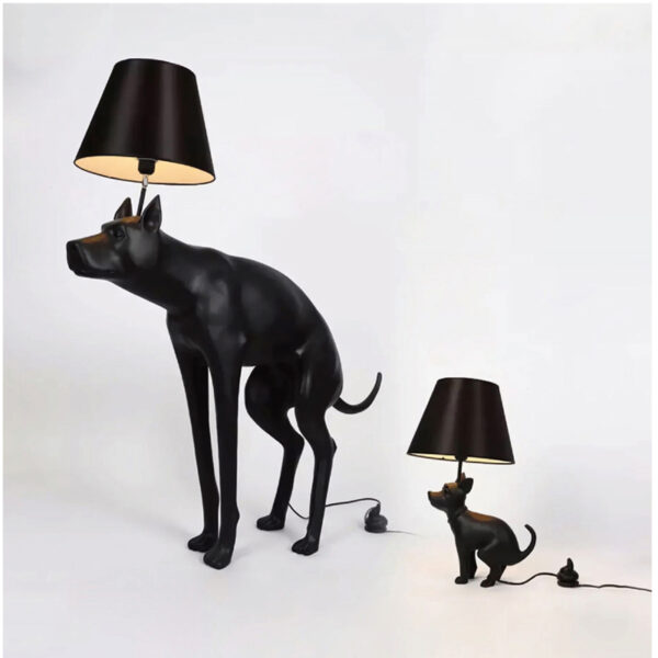 Black dog sculpture lamps with black lampshades – Models L2061S & L2061L